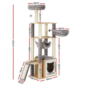 i.Pet Cat Tree Tower Scratching Post Scratcher Wood Bed Condo Toys House 152cm