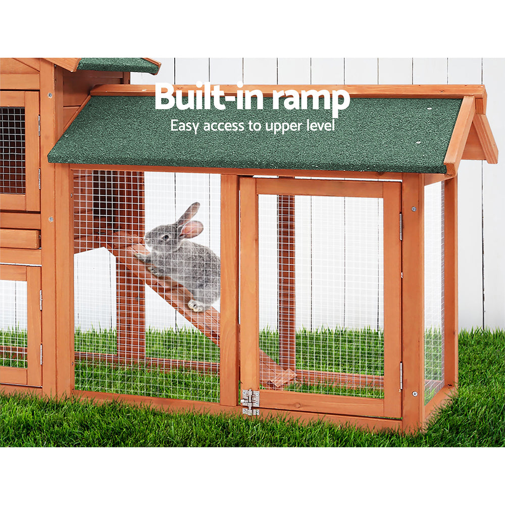 i.Pet Rabbit Hutch Chicken Coop Wooden Cage Pet Hutch 220cm x 52cm x 84cm