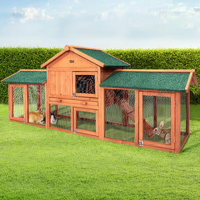 i.Pet Rabbit Hutch Chicken Coop Wooden Cage Pet Hutch 220cm x 52cm x 84cm