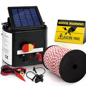 Giantz Electric Fence Energiser 5km Solar Powered Charger + 500m Rope