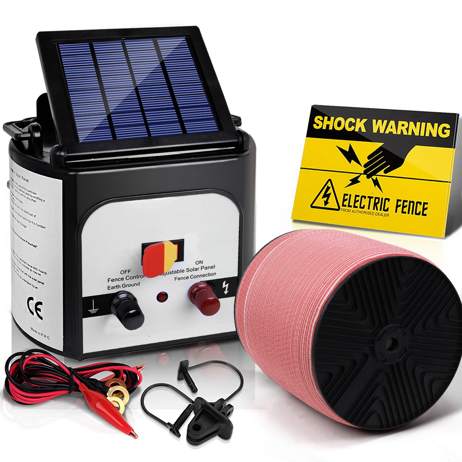 Giantz Electric Fence Energiser 8km Solar Powered Energizer Charger + 1200m Tape