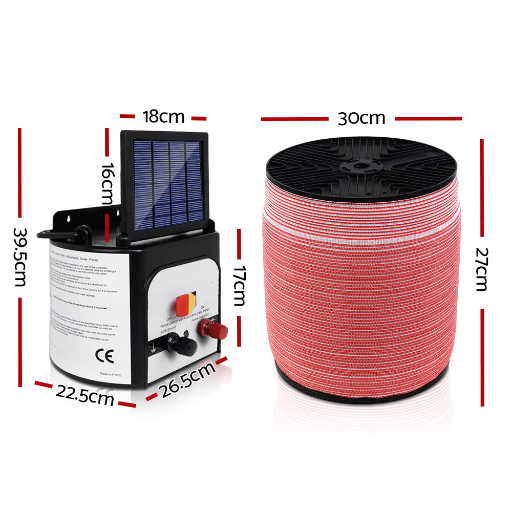 Giantz Electric Fence Energiser 8km Solar Powered Energizer Charger + 1200m Tape