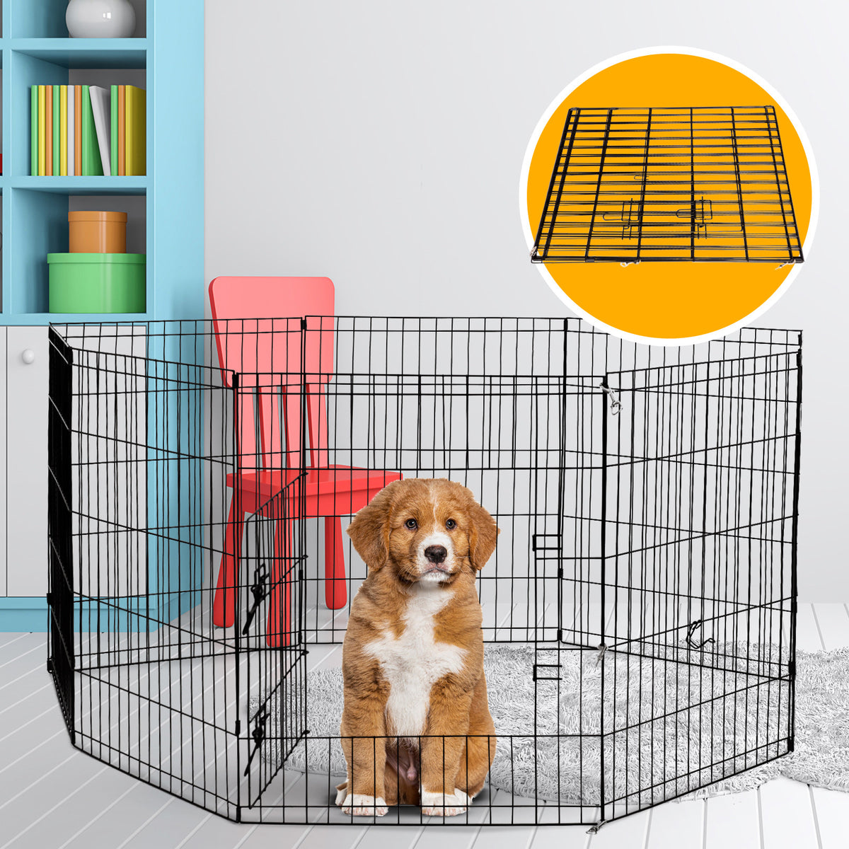 4Paws 8 Panel Playpen Puppy Exercise Fence Cage Enclosure Pets Black All Sizes - 30" - Black