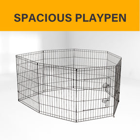 4Paws 8 Panel Playpen Puppy Exercise Fence Cage Enclosure Pets Black All Sizes - 30" - Black