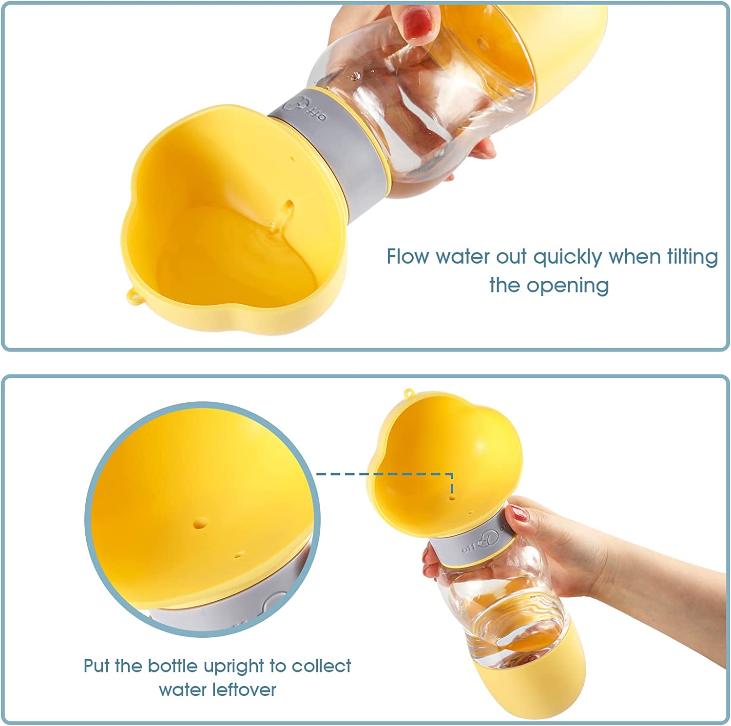 Portable Dog Water Bottle with Food Container Leak Proof Dog Water Dispenser(Yellow)
