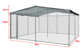 NEATAPET 3x3m Dog Enclosure Pet Outdoor Playpen Wire Cage Kennel Fence with Cover Shade