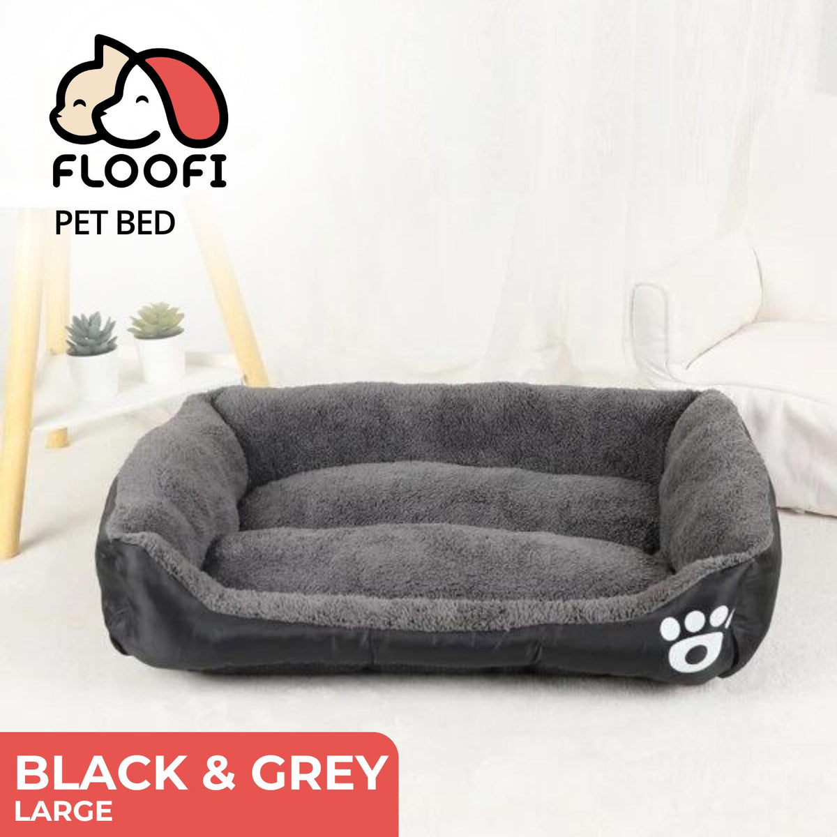 FLOOFI Pet Bed Square L Size (Black+Dark Grey) FI-PB-304-XL