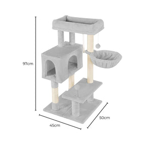 Floofi 97cm Adjustable Base Plush Cat Tree Light Grey FI-CT-163-ZZ
