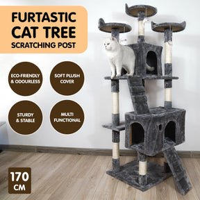 Furtastic 170cm Cat Tree Scratching Post - Dark Grey