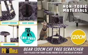 Paw Mate 120cm Grey Cat Tree Bear Multi Level Scratcher