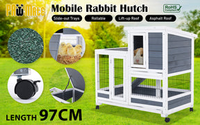 Paw Mate 96.5 x 56 x 90.5cm Rabbit Hutch Chicken Coop 2 Storey Pet Cage Run Wheels