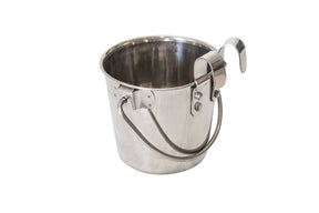 YES4PETS 3.8L Stainless Steel Pet Parrot Feeder Dog Cat Bowl Water Bowls Flat Sided Bucket with Riveted Hooks