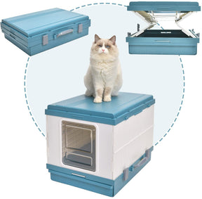 YES4PETS XL Portable Cat Toilet Litter Box Tray Foldable House with Handle and Scoop Blue
