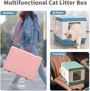 YES4PETS XL Portable Cat Toilet Litter Box Tray Foldable House with Handle and Scoop Blue