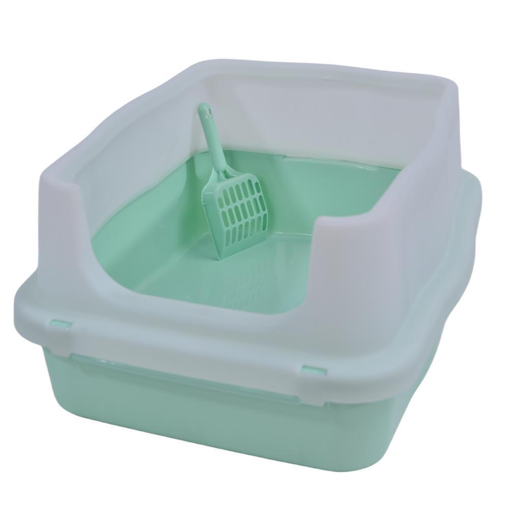 YES4PETS Large Deep Cat Kitty Litter Tray High Wall Pet Toilet Tray With Scoop Green