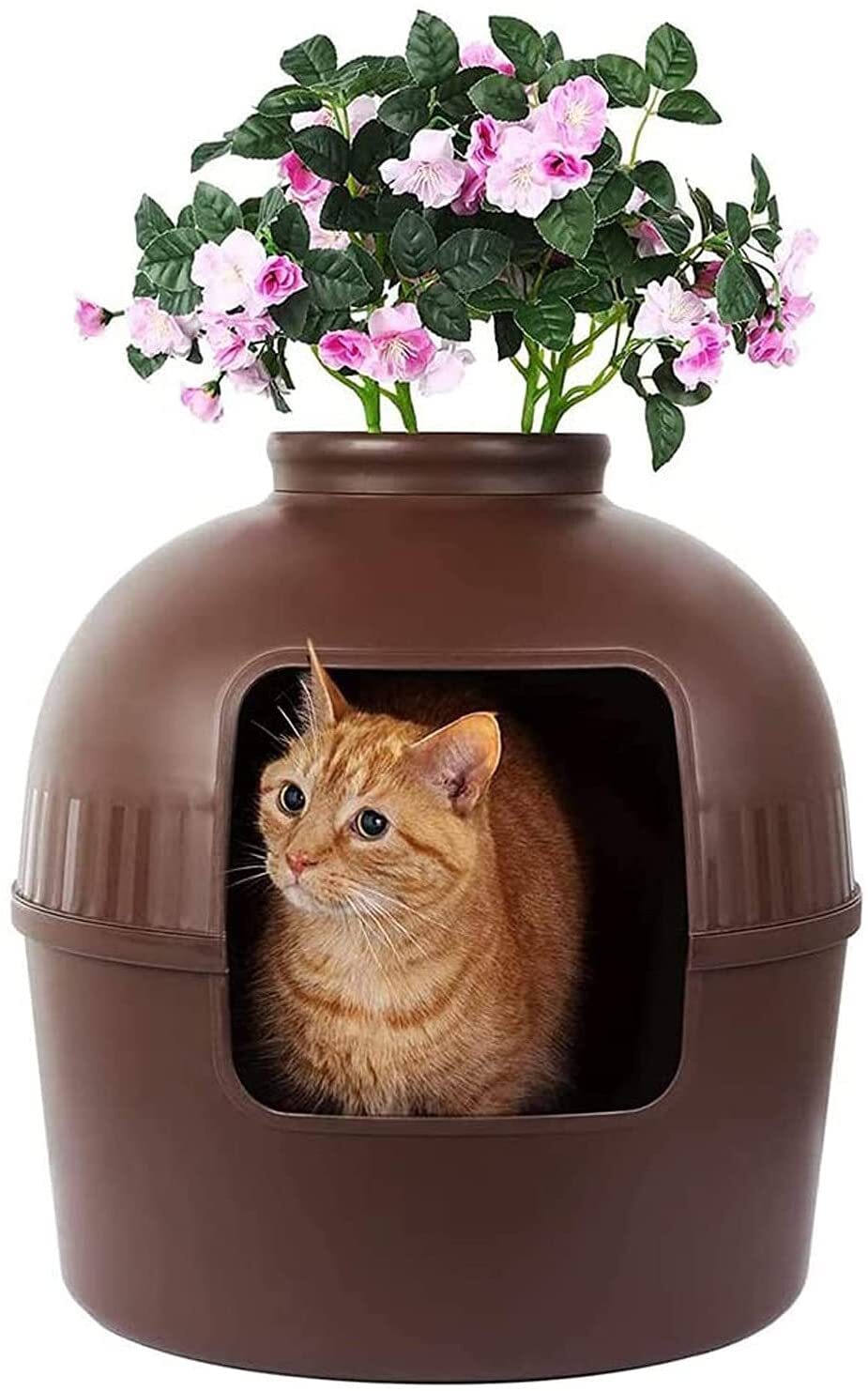 YES4PETS Multifunctional Cat Litter Box Pet Cat House Semi-Enclosed Brown