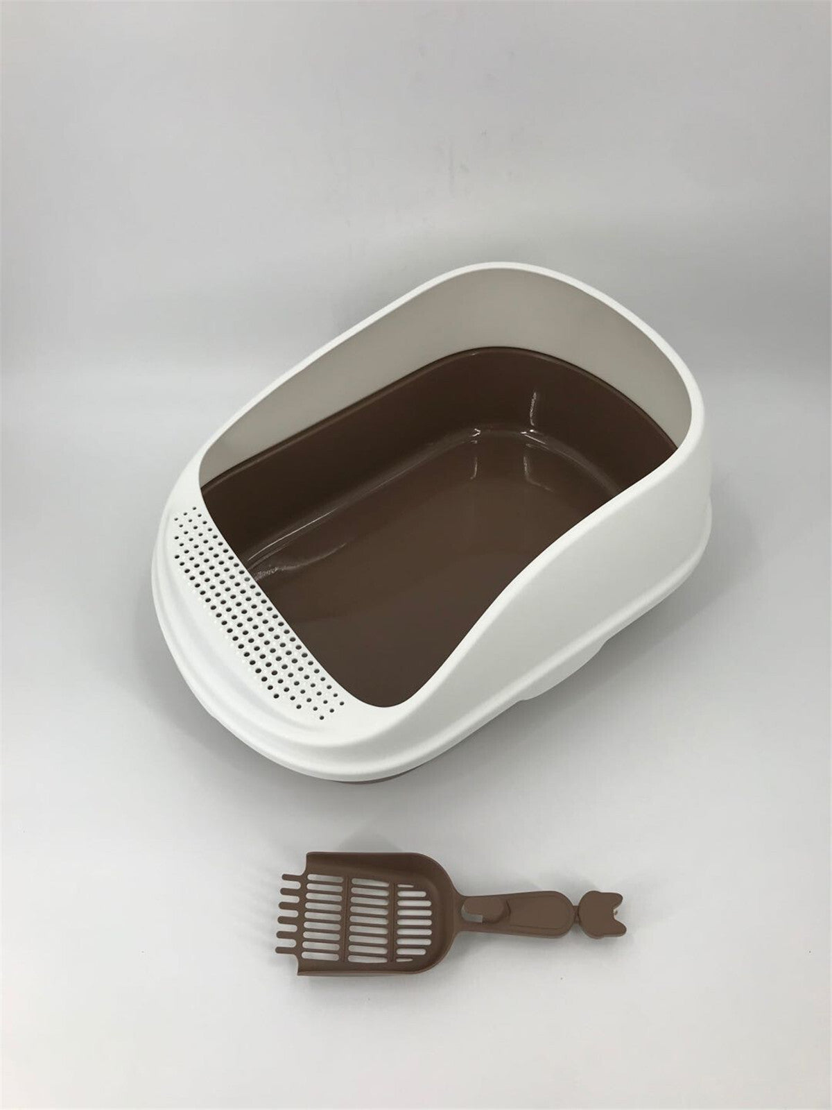 YES4PETS Large Deep Portable Cat Toilet Litter Box Tray with Scoop Brown