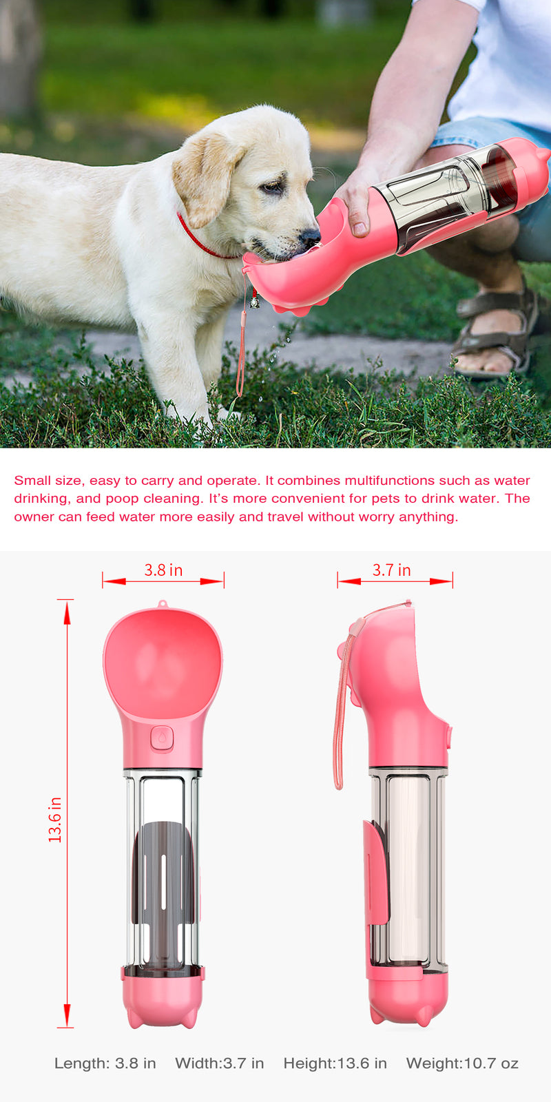 YES4PETS 4 in 1 Portable Pet Dog Puppy Cat Drinking Mug Water Feeder Bottle Valve Travel Bottle Pink