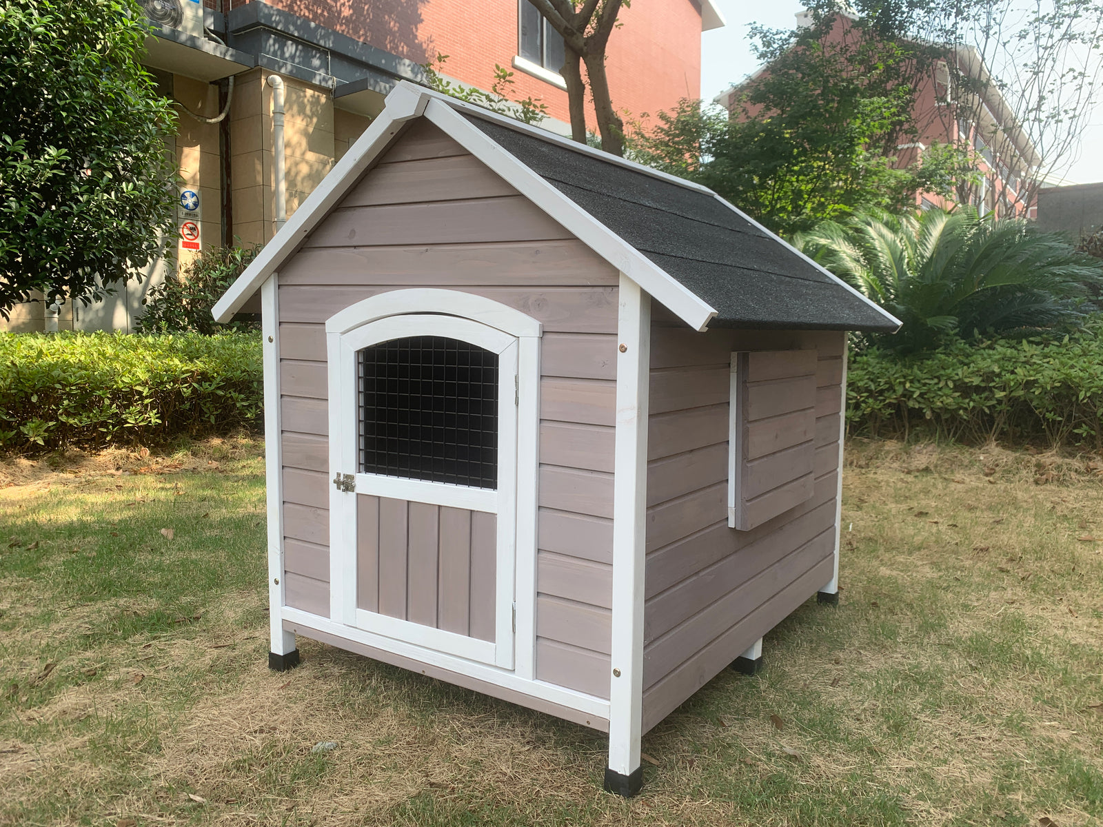 YES4PETS XL Timber Pet Dog Kennel House Puppy Wooden Timber Cabin With Door Grey