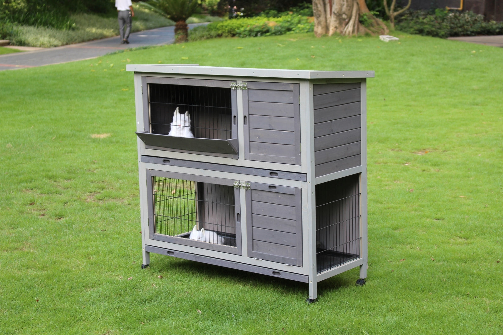 YES4PETS 110cm XL Double Storey Rabbit Hutch Guinea Pig Cage , Ferret Cat cage W Wheel & Pull Out Tray