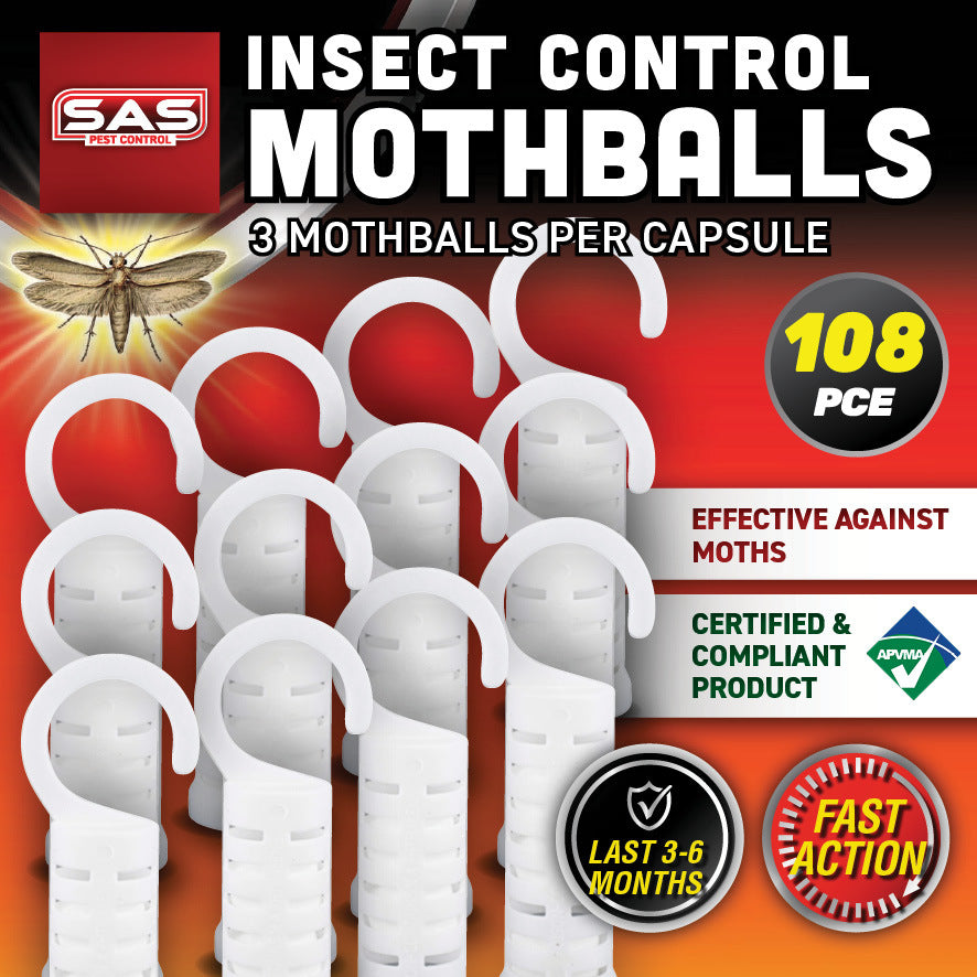SAS Pest Control 108PCE Mothball Hang Hook Casing Fast Action Effective 9g