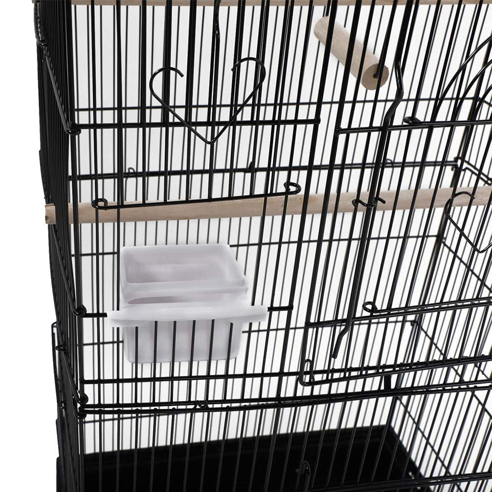 92cm Large Portable Wire Bird Cage Birdcage  Parrot Cage Wooden Stand Pole Feeding Cup Black