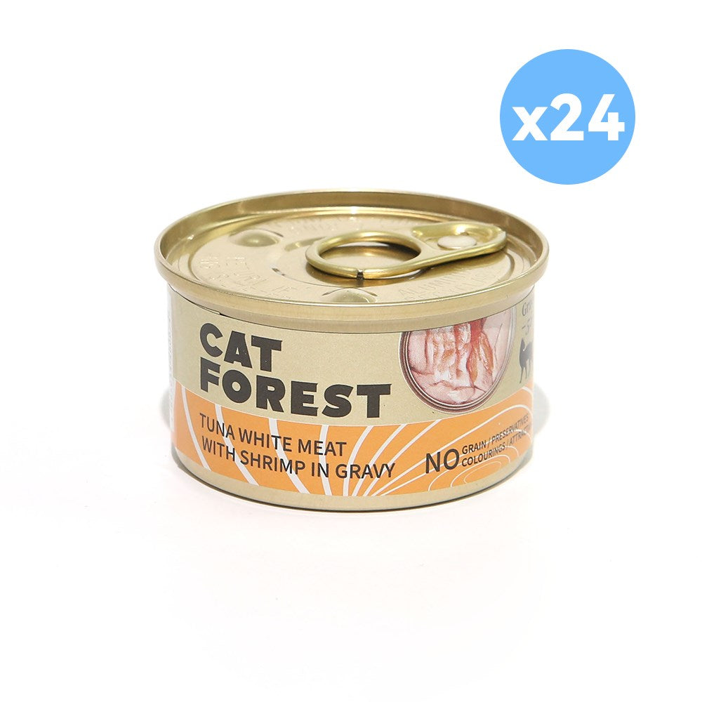 CAT FOREST Premium Tuna White Meat With Shrimp In Gravy Cat Canned Food 85G X 24