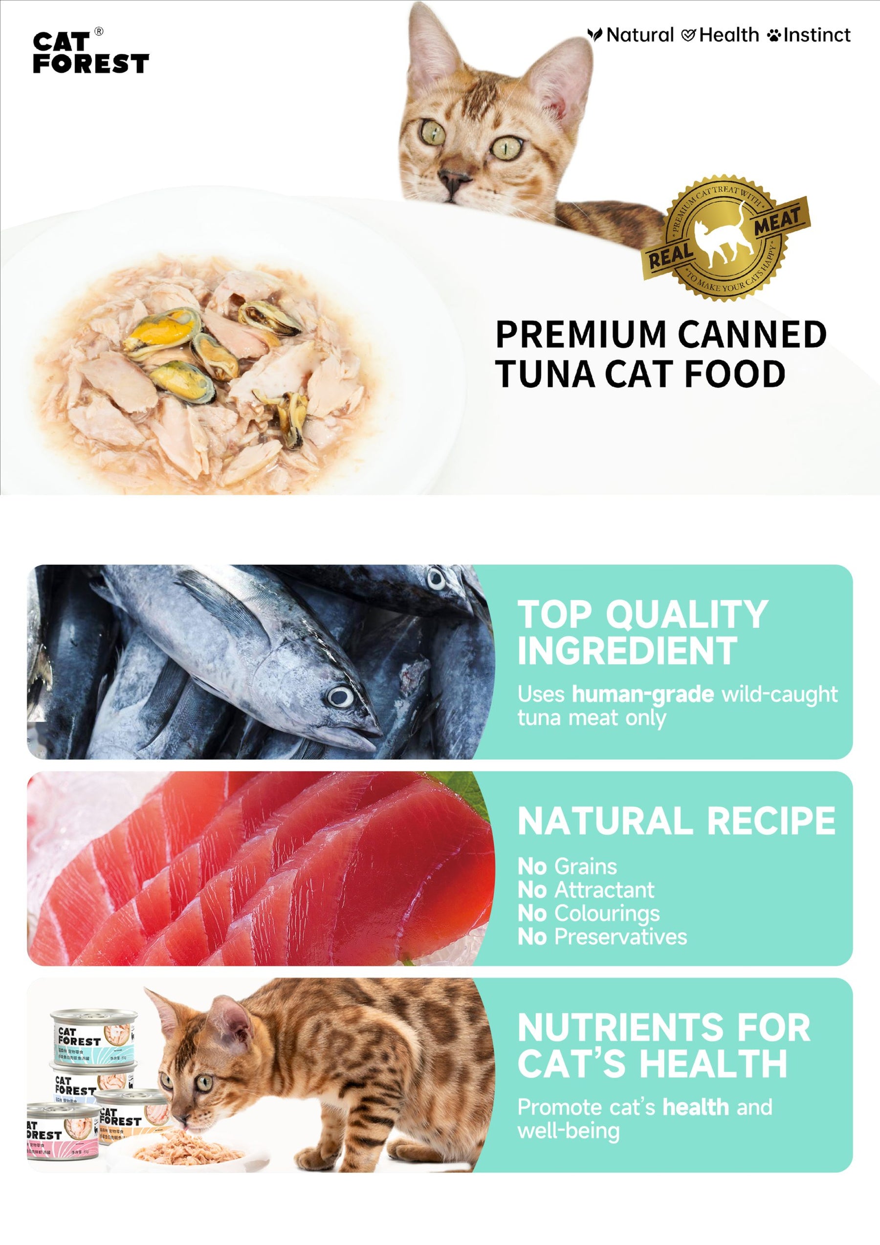CAT FOREST Premium Tuna White Meat With Shrimp In Gravy Cat Canned Food 85G X 24