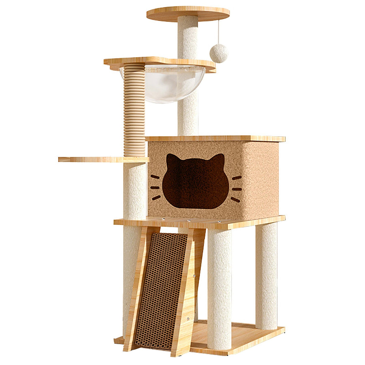 Cat Scratcher Bed Tower with Hammock Climbing Flower Tree Condo Ladder 120cm(Light Coffee)