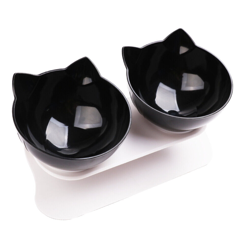 Black Double Cat Bowl Pet Bowl Stand Dog Elevated Feeder Food Water Raised Lifted