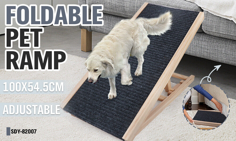 VaKa 100cm Foldable Dog Pet Ramp Adjustable Height Dogs Stairs For Bed Sofa 82007
