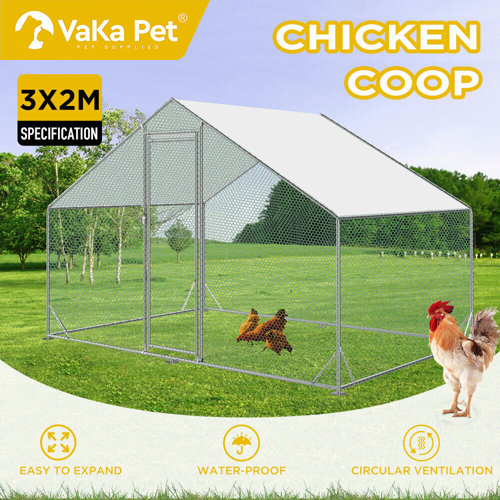 VaKa 3x2x1.95m Metal Walk-in Chicken Coop Rabbit Hutch Cage Hen House Chook Au