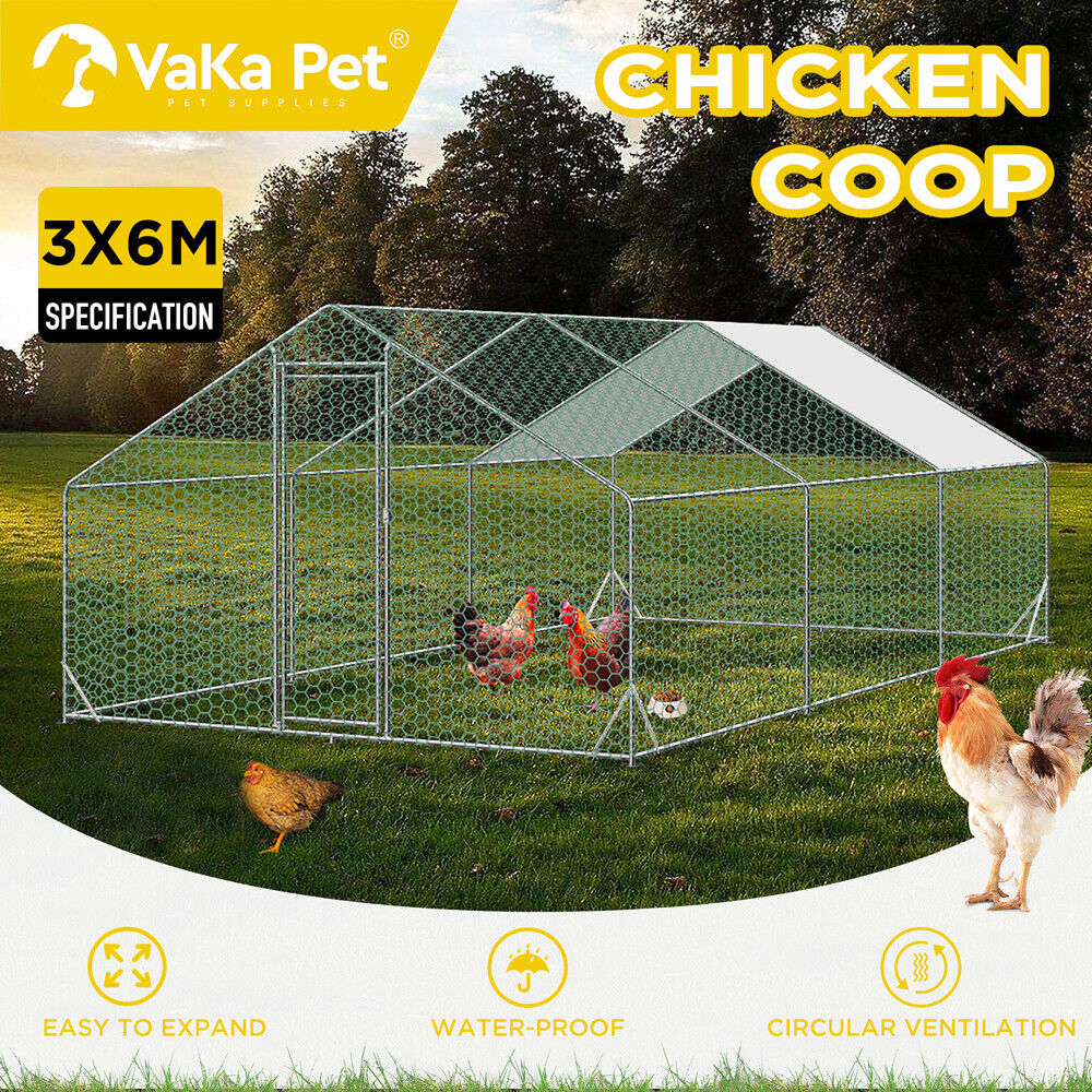 VaKa 3x6x1.95m Metal Walk-in Chicken Coop Rabbit Hutch Cage Hen House Chook Au