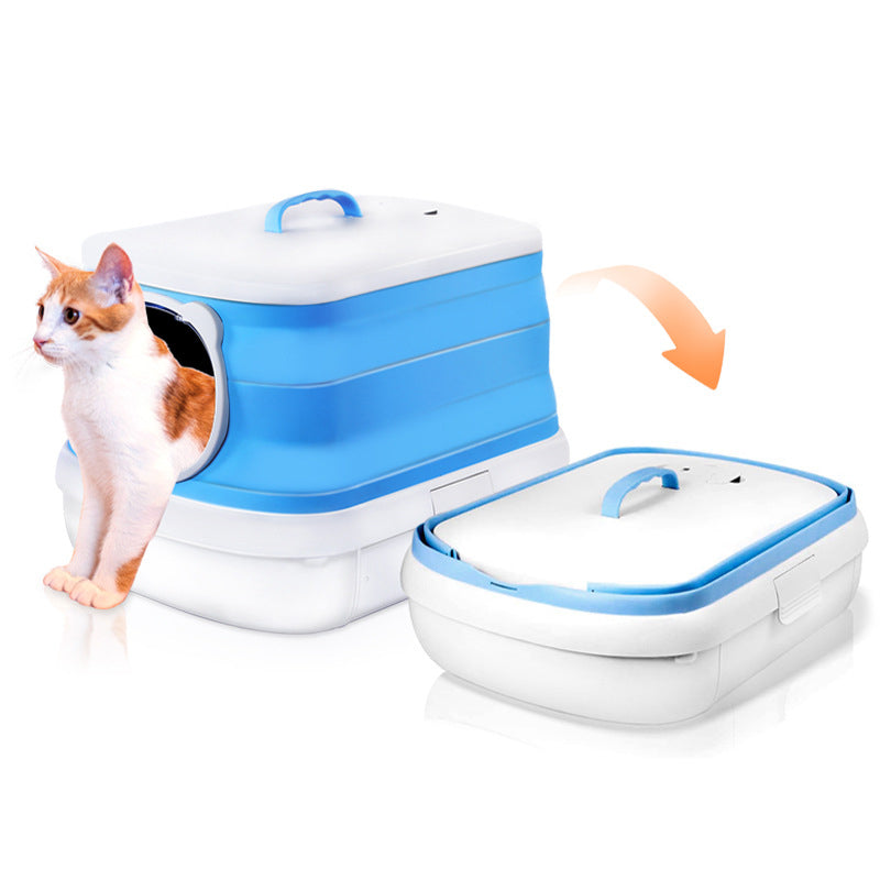 Large Foldable Cat Litter Box Plastic Toilet Easy Cleaning