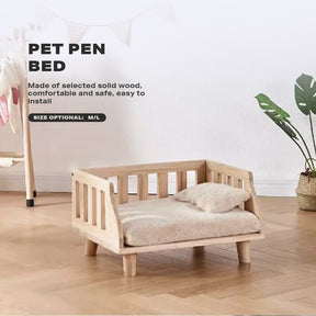 Solid Wood Pet Cat Dog Bed with Bedding