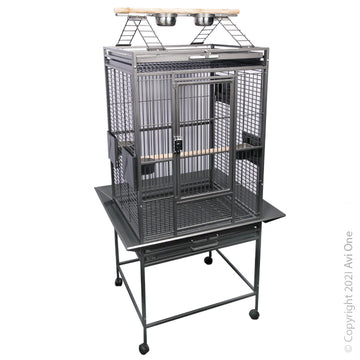 AVI ONE  PARROT CAGE WITH PLAY PEN  SILVER BLACK