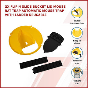 2x Flip N Slide Bucket Lid Mouse Rat Trap Automatic Mouse Trap With Ladder Reusable