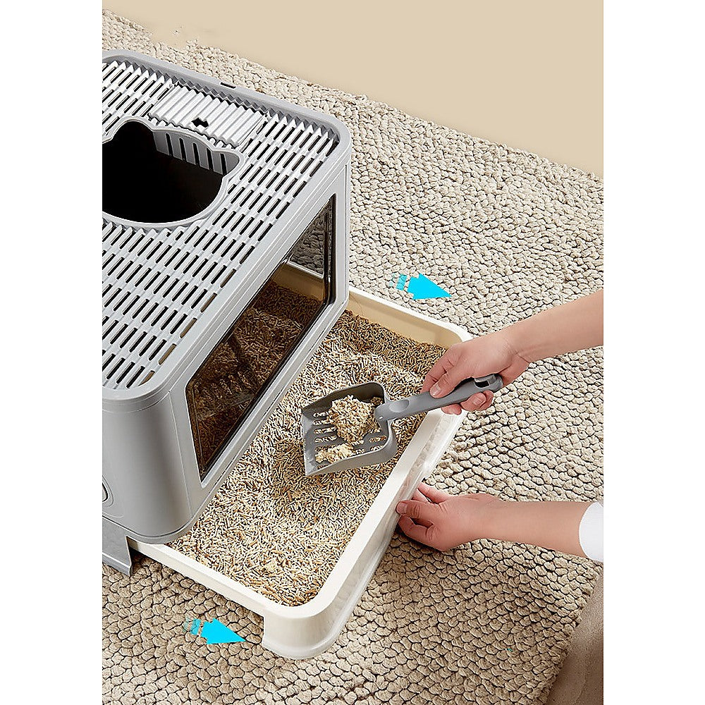 Jumbo Hooded Cat Litter Box Tray Pet Kitty Toilet for Large Cats w Hair Grooming
